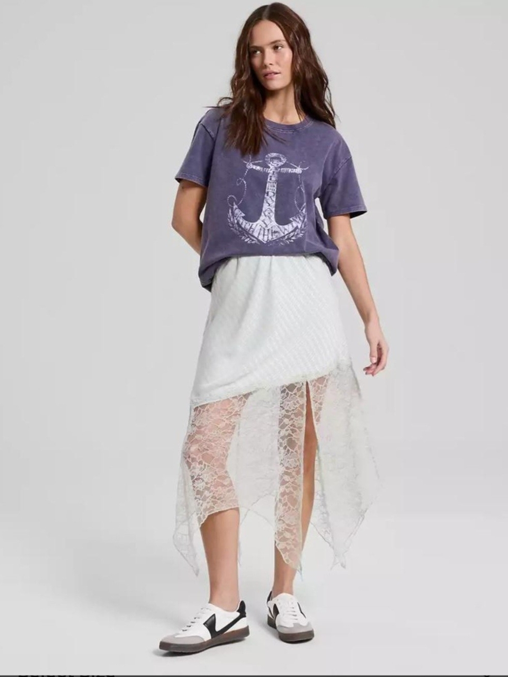 Women's Light Green Lace Asymmetric Handkerchief Hem Skirt